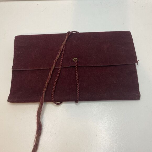 Rochas Paris Vtg Velvet Makeup Accessory Bag Burgundy Leather Interior France - Picture 1 of 9